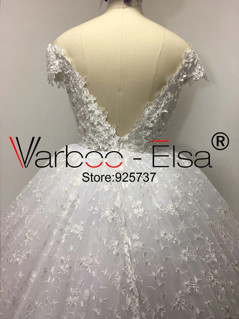 VARBOO_ELSA Romantic Sweetheart White Ball Gown wedding 2021 Arabic Lace Bridal Beaded backless Brush Train Wedding Dress | Свадьбы и