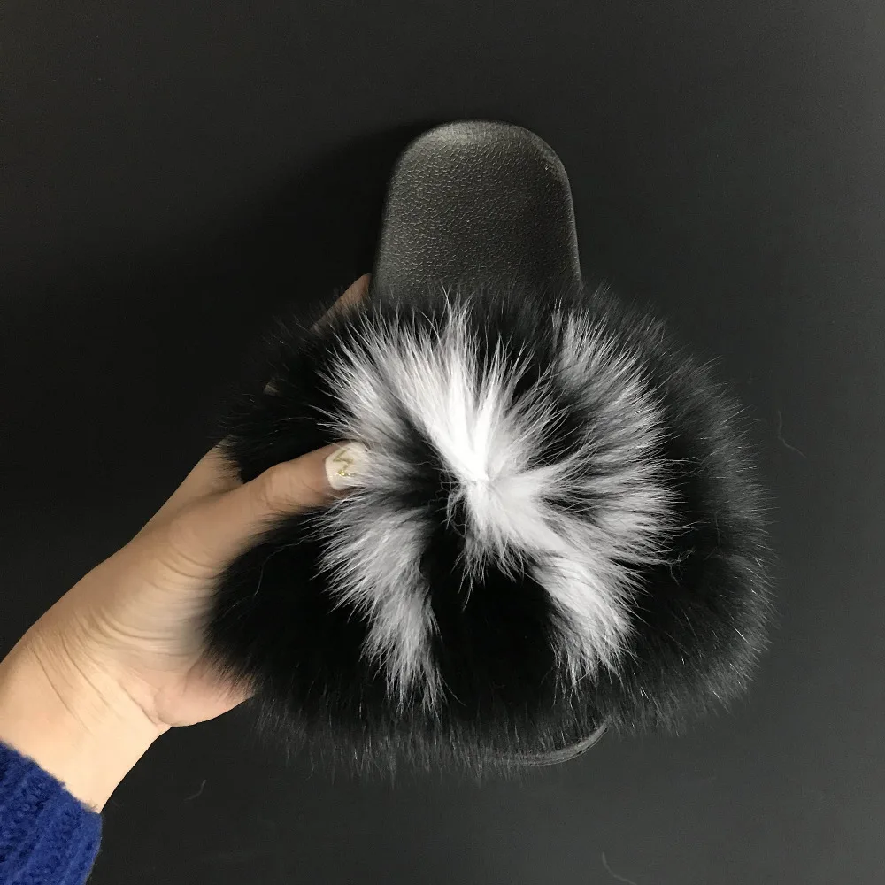 Меховые шлепанцы с натуральным лисьим мехом меховые без задника помпоном на