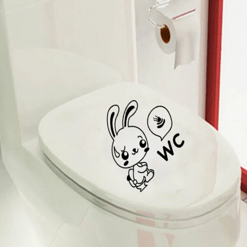 

1PCS Cartoon Rabbit Toilet Stickers Funny WC Wall Stickers For Bathroom Home Decoration everything for the toilet decals