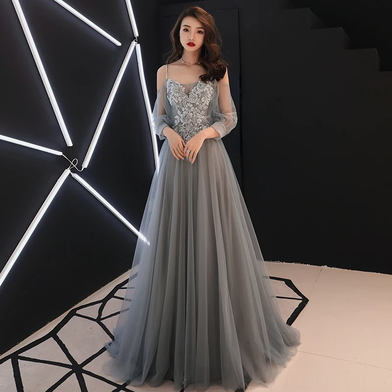 Серые аппликации перспективное женское вечернее платье-макси Vestidos сексуальное роскошное элегантное Сетчатое платье длинное Открытое Платье De Soiree