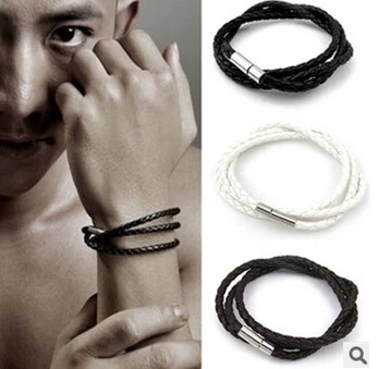 _ 2016 новинка подлинный мужской черный кожаный плетеный титановый браслет