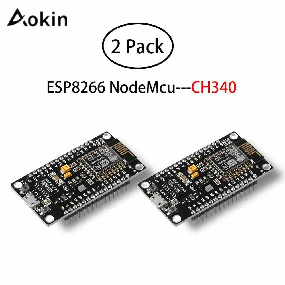 Aokin 2 шт. ESP8266 NodeMCU LUA CH340 плата разработки Wi Fi для интернет Беспроводная вспышка