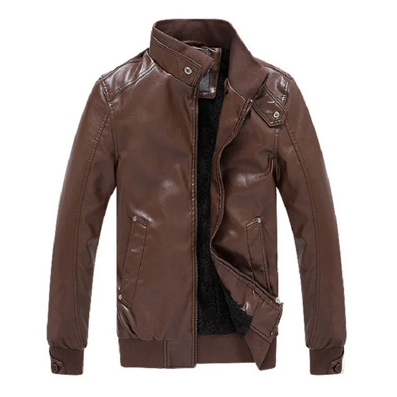 Мужская кожаная куртка Толстая Теплая Флисовая мотоциклетная из искусственной