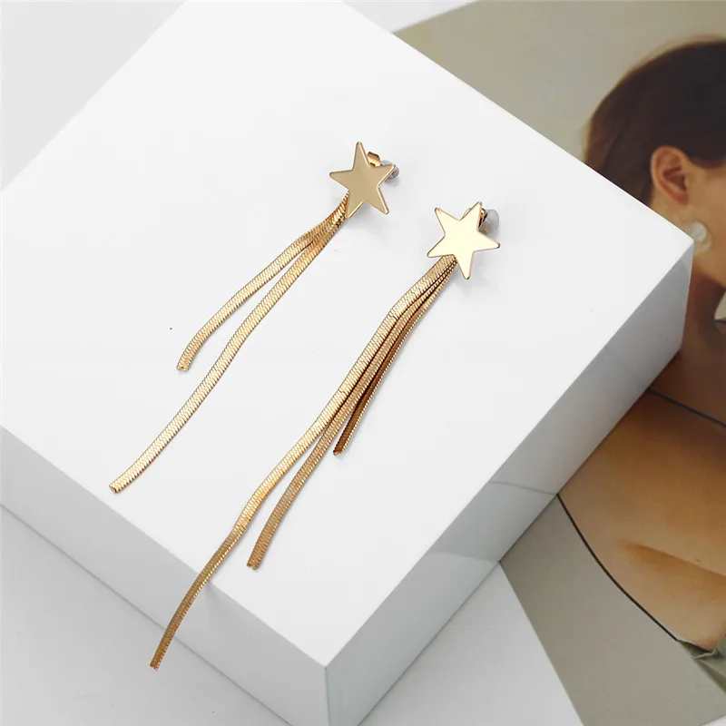 Новые модные длинные в форме капли серьги с кисточками золотого цвета