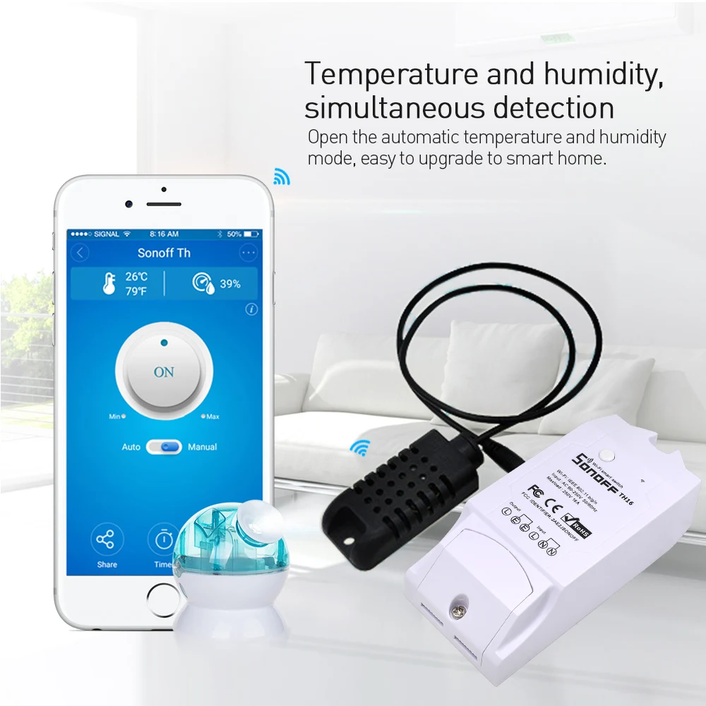 Релейный модуль Sonoff TH16 с Wi Fi для автоматизации умного дома поддержка датчика