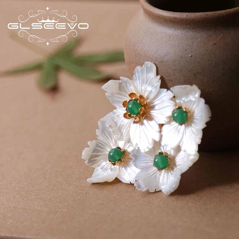 GLSEEVO натуральный перламутровый цветок брошь булавка Chrysoprase Броши для женщин