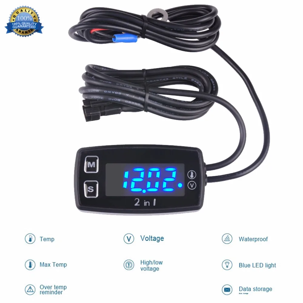 

Digital Thermometer Voltmeter LED Temperature Meter Motorcycle Meter for Pit Bike ATV Outboard Glider Lawn Mower Boat Marine
