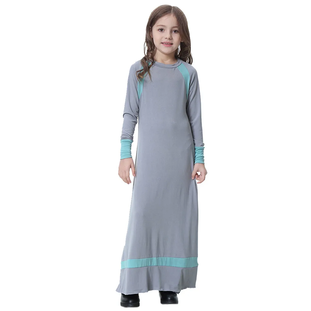 Мусульманские Длинные платья для детей, abaya, Robe, кимоно, длинный рукав, сплошной, саудовская, Арабская, мусульманская, Дубай, халат для девочек, 5,4