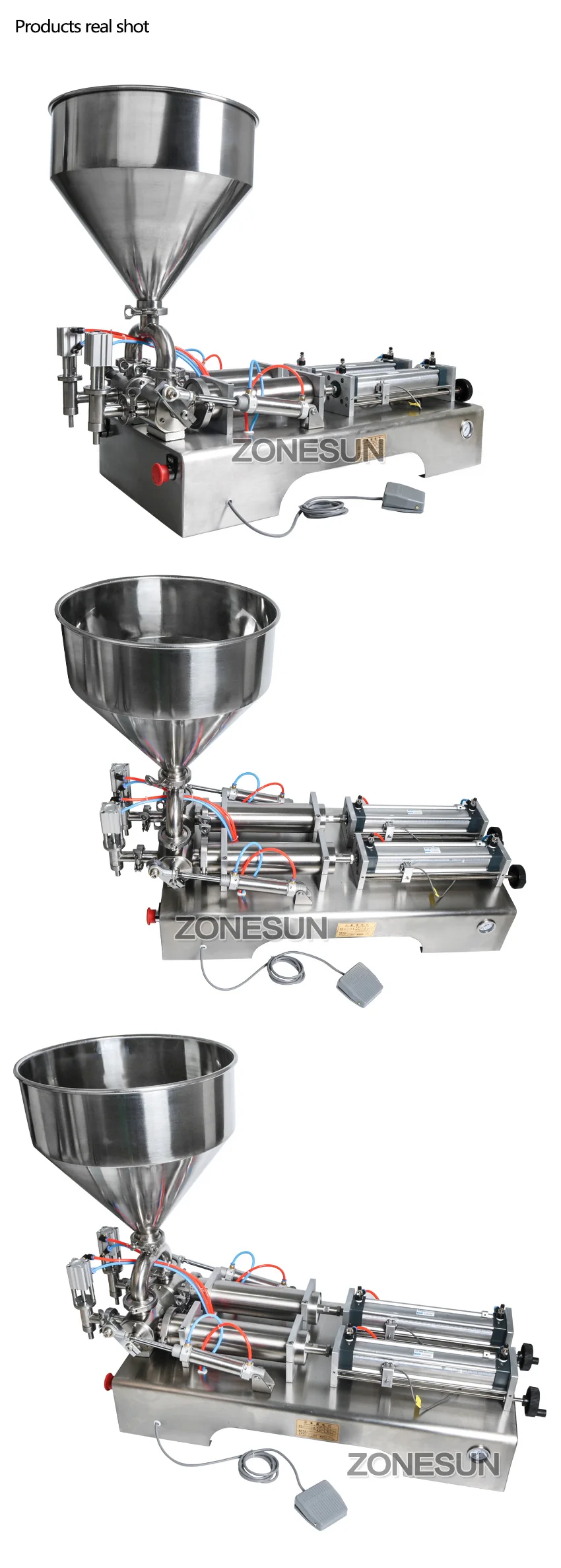 ZONESUN машина для наполнения двойными головками Автоматический Пневматический бункер крем Шампунь Увлажняющий Лосьон косметическое масло мед еда паста