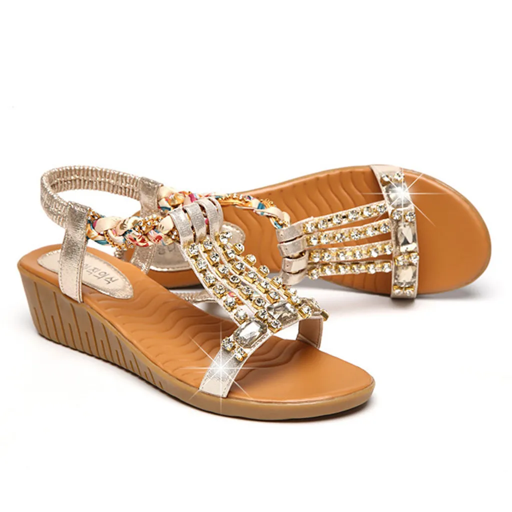 Женские летние пляжные туфли SAGACE на танкетке с кристаллами и блестками богемные