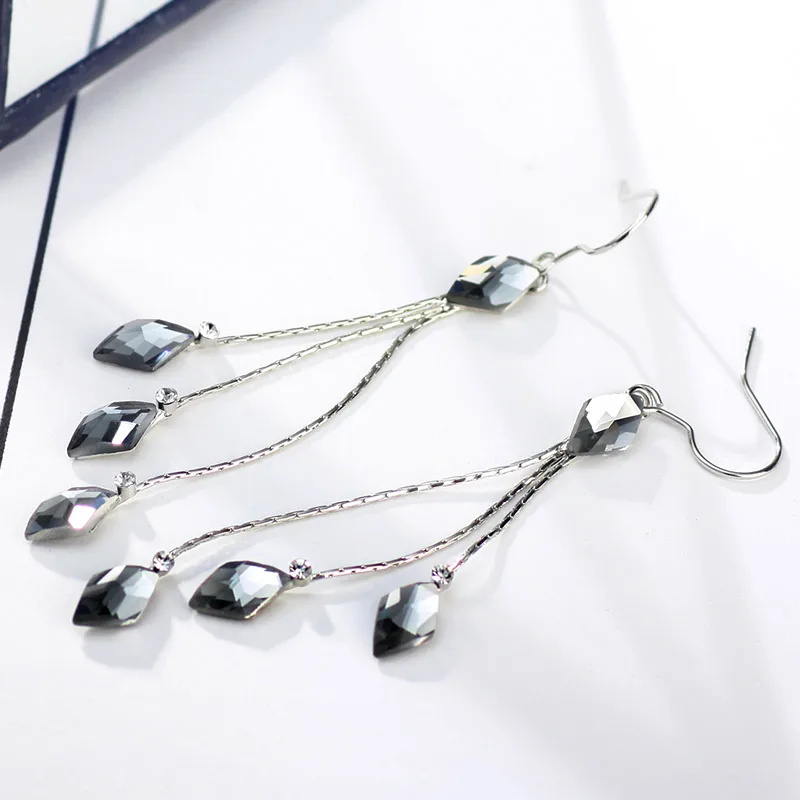 Женские свадебные Висячие серьги Neoglory с синими кристаллами и длинной кисточкой