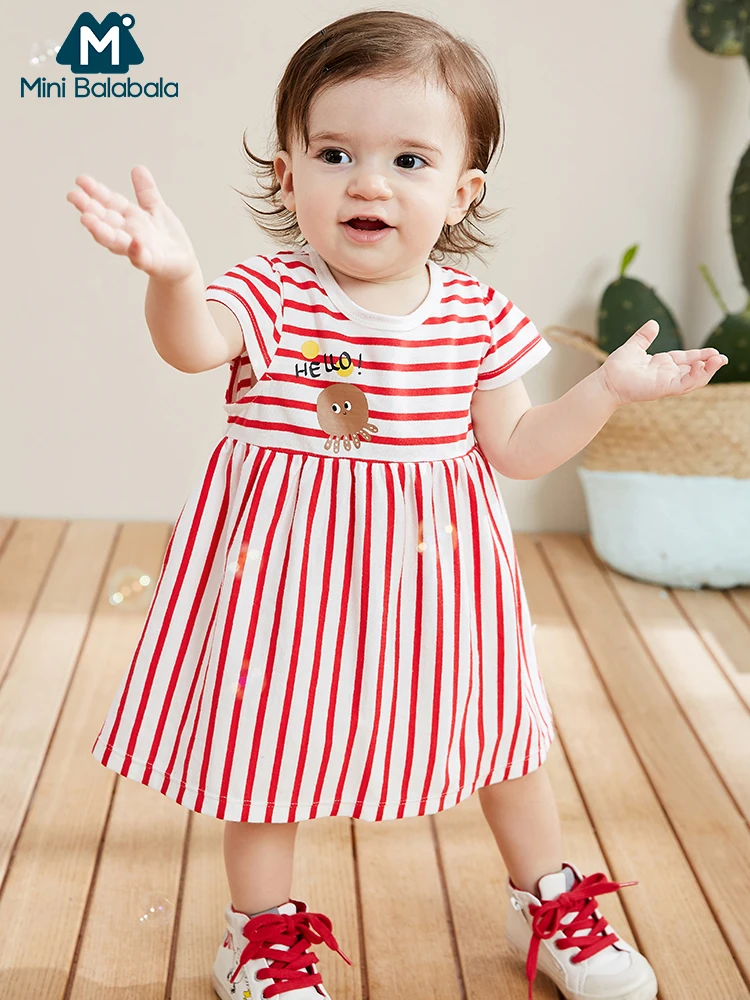 Платье мини для девочек в полоску balabalaby летнее Хлопковое платье с коротким