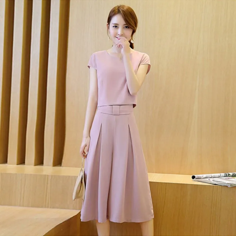 Women Business Suit 2 Piece Set Female Office Work Wear Chiffon Shirt Tops and Wide Leg Pants | Женская одежда