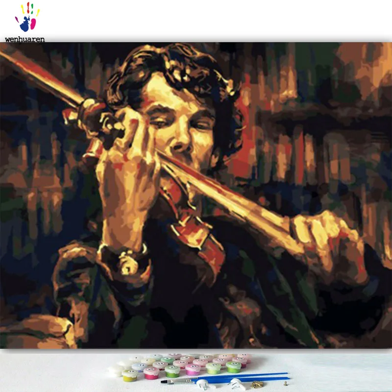 DIY colorings pictures by numbers with colors The man who plays the violin picture drawing painting framed Home | Дом и сад