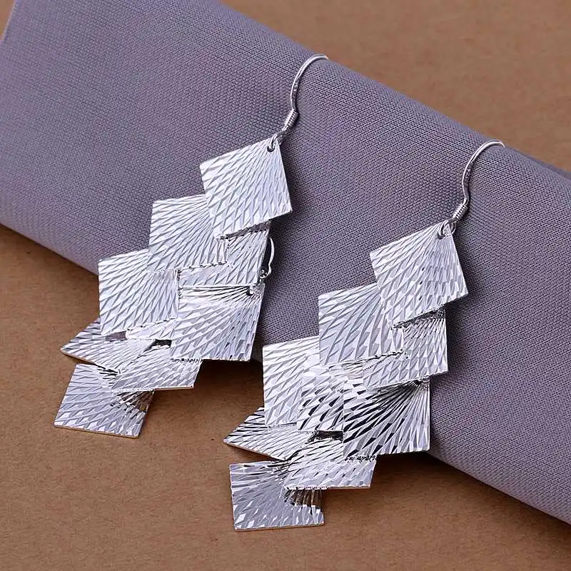 Free Shipping!!Wholesale 925 Silver Earring Fashion Jewelry square chain eardrop Earrings SMTE237 | Украшения и аксессуары