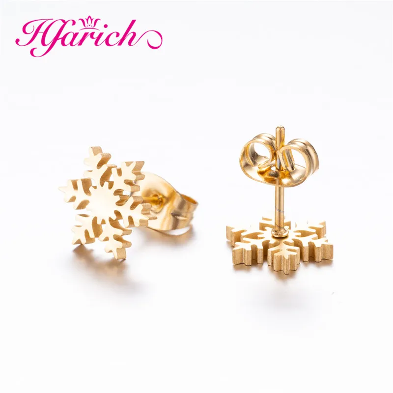Hfarich Fashion Snowflake Earring Small Stainless Steel Flower Ear Earrings Piercing Christmas Jewelry New Year's Gift | Украшения и