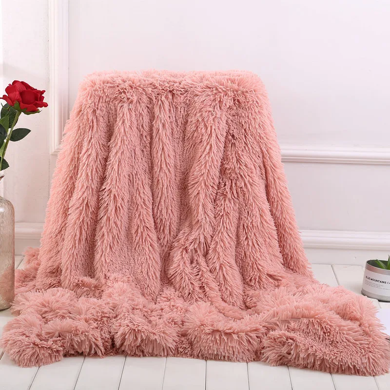 Bean Pink Новое поступление кровать диван плед многоцветное супер мягкое длинное мохнатое теплое постельное белье лист Рождественский подарок покрывало - Цвет: Bean Pink