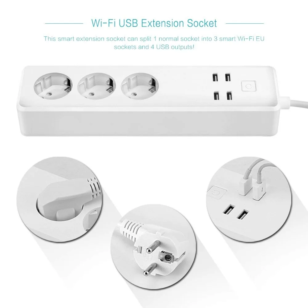 Wifi Smart power Strip 3 розетки ЕС Plug 4 usb порт зарядки синхронизации приложение Голосовое управление работа с Alexa, Google Home Assistant
