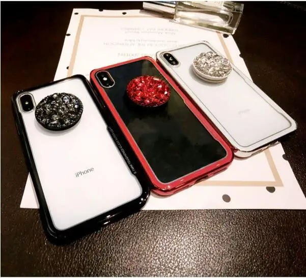 Модный Роскошный чехол со стразами для телефона iPhone Xs 6 7 8 plus кронштейн прозрачный