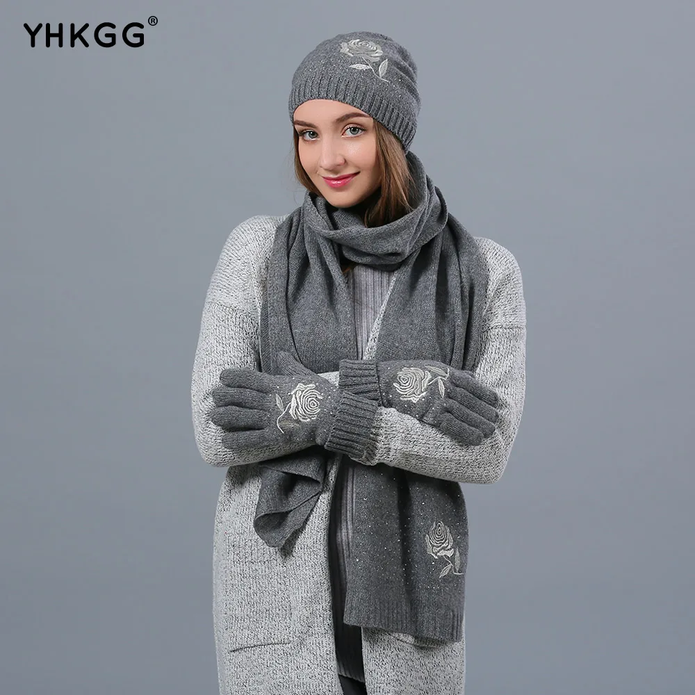 YHKGG 2018 зимние вязаные шапочки шапка шарф комплект для женщин Шапки теплый