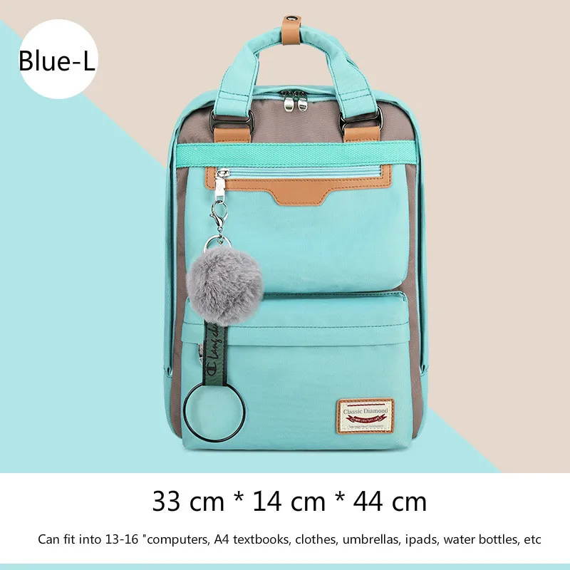 Blue-L Рюкзак для кампуса для девочек, водонепроницаемый нейлоновый Детский рюкзак для школьников, рюкзаки для путешествий, детские школьные сумки, женские сумки - Цвет: Blue-L