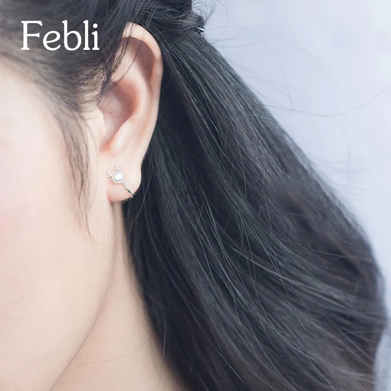 Febli New Arrival Animal Ear Clip Deer Modelling Silver Color Simulated Pearl Delicate And Elegant Hot Sale | Украшения и