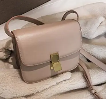 Small Light khaki Luxury Brand Handbag New Fashion Simple Square bag Quality PU Leather Women's Designer Handbag Lock Shoulder Messenger bags - Цвет: Small Light khaki