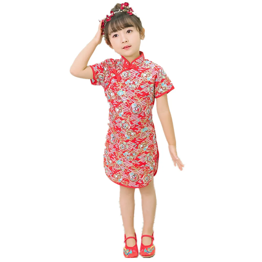 2019 Baby Girl Slim Dress Children Chinese Traditional Clothes Floral Girl's Cheongsam Party Chi-Pao Qipao Wedding Dresses | Детская