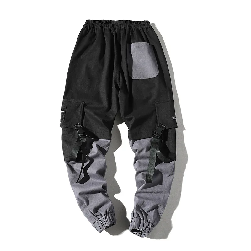 

Harem Joggers Pants Men Side Pockets Hip Hop Casual Ribbons Patchwork Male Trousers Street Fashion Streetwear Cargo Pant GM13