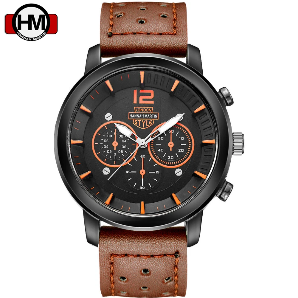 Часы Hannah Martin мужские повседневные кожаные водонепроницаемые спортивные|wristwatch