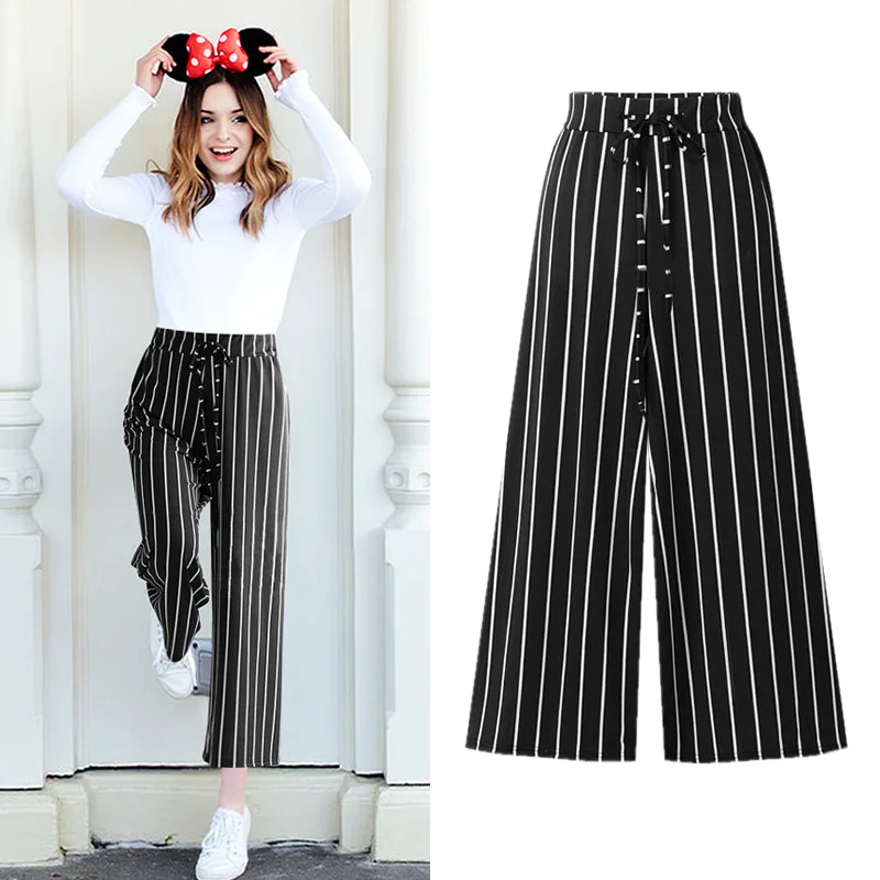 

Suvance Summer Casual High Waist Wide Leg Pants Patchwork Striped Big Size M-6xl Ankle Legth Pants