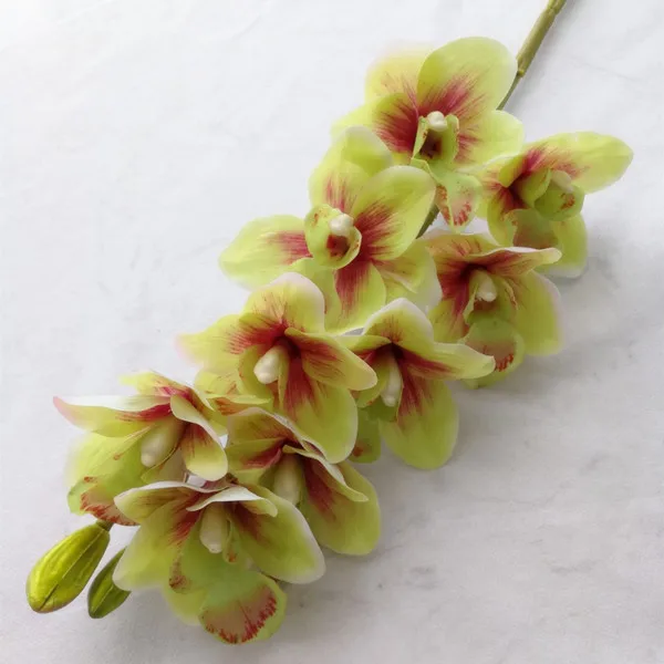 10 p настоящие сенсорные орхидеи PU Cymbidium 10 головок орхидеи цветы белый/розовый/зеленый/фиолетовый украшение в середине стола для свадеб декоративный цветок