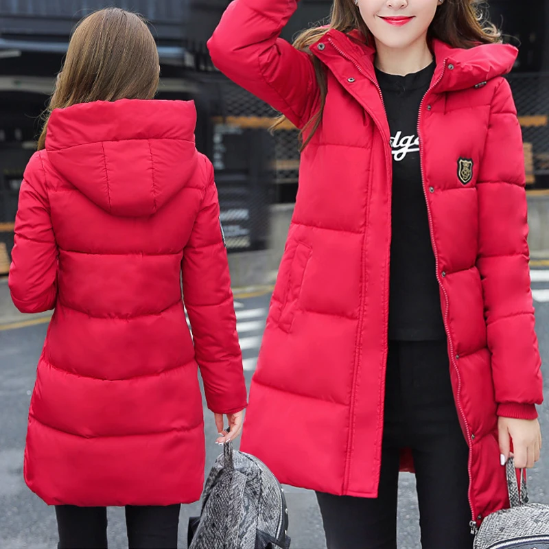 

Winter Hooded Long Coat Womens Nice Parka Zipper Fashion Students Slim Female Clothing Plus Size M-2XL Thick Jackets 6Q1287