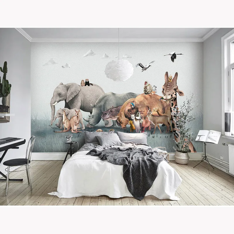 Обои для детской комнаты наклейки на стену Мультяшные животные фотообои 3D
