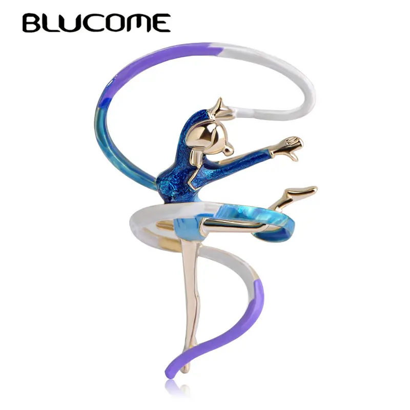 Женская эмалированная брошь Blucome золотистая с лентой для спортивной гимнастики