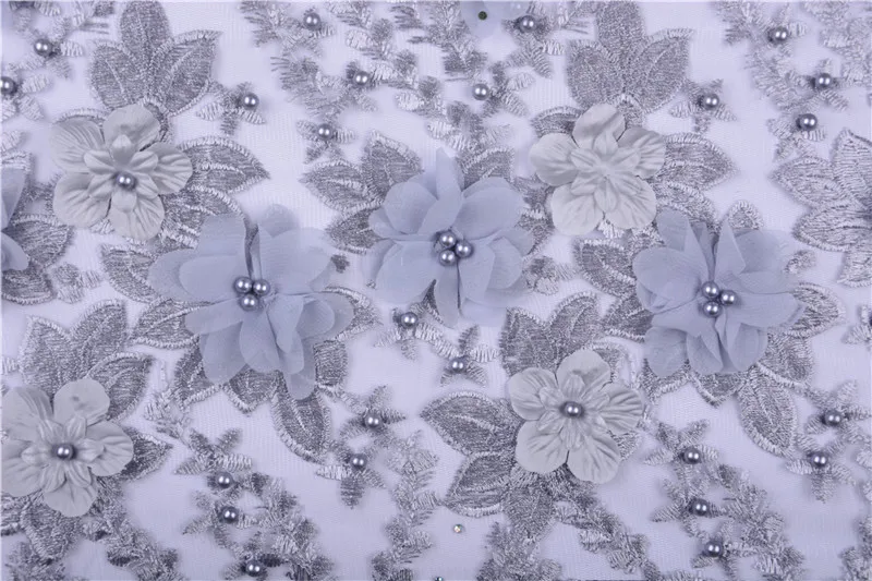Bridal Nigerian Wedding Lace Materials 3D Fabric High Quality 2019 African On Sale Beads Grey 1400B | Дом и сад