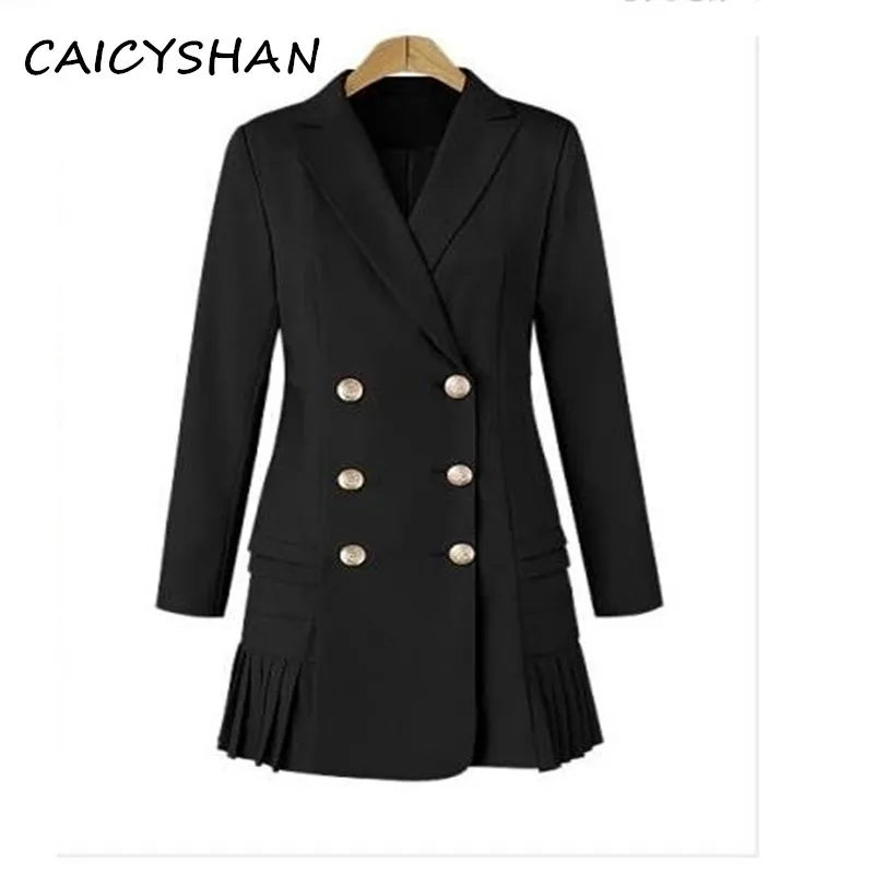 Новые осенние женские блейзеры Vestido размера плюс тонкие однотонные двубортные