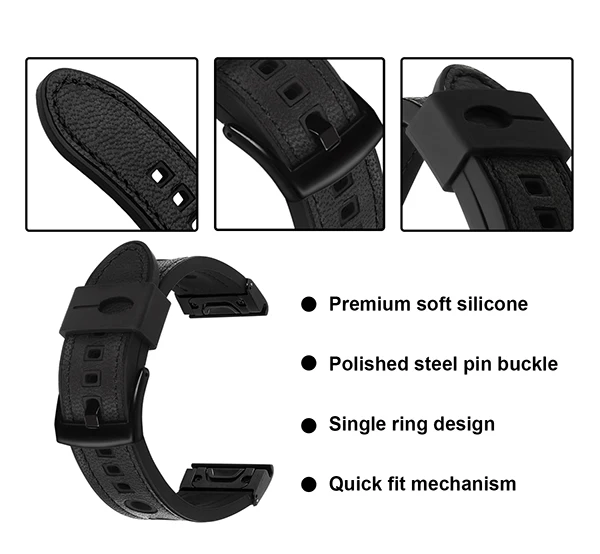 Ремешок для часов из натуральной кожи для Garmin Fenix 5X/5X Plus/3/3 часа, силиконовый резиновый ремешок для часов, браслет