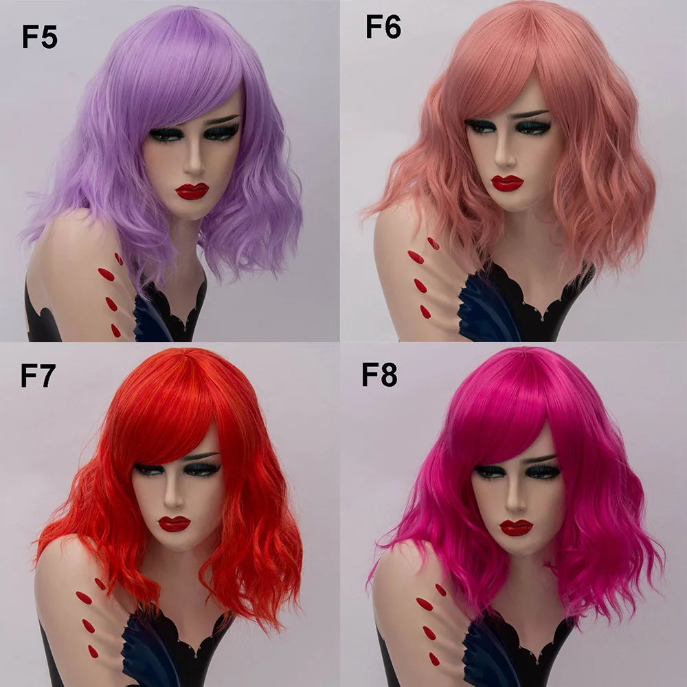 MSI Wigs два тона Короткие Косплей парики для женщин розовый белый волнистые Ombre парик с челкой Фиолетовый Омбре натуральные синтетические волосы парики