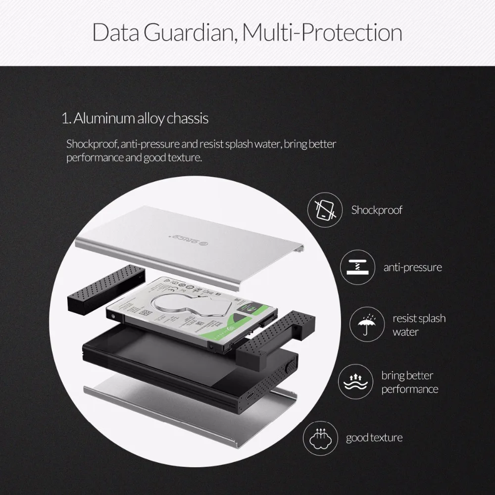 Корпус жесткого диска ORICO 2 5 дюйма Type C сверхскоростной алюминиевый корпус для 10