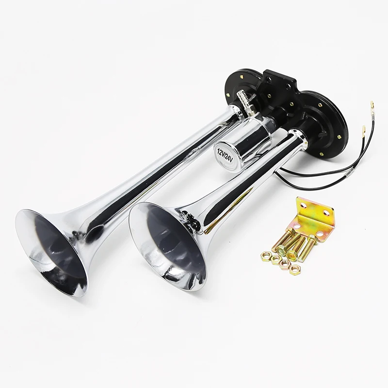 Двойная труба звуковой сигнал хром 12 В/24 В 150 дБ супер Громкая с электрическим