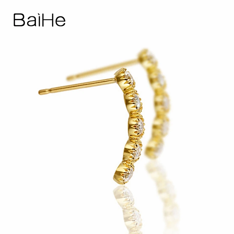 BAIHE Solid 14 K желтое золото 0.32ct H/SI круглая огранка натуральные Алмазы обручальные модные ювелирные изделия Уникальные серьги-гвоздики