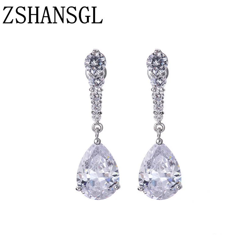 

1 пара очаровательных капель воды aaaaa фианиты женские серьги-висюльки высокое качество 925 Стерлинговое Серебро Свадебные серьги