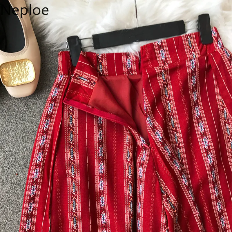Neploe Bohemian Print Women Two Piece Set V-Neck Long Sleeve Shirts+Zipper Fly High Waist Full Pants Fashion Suits 44776 |