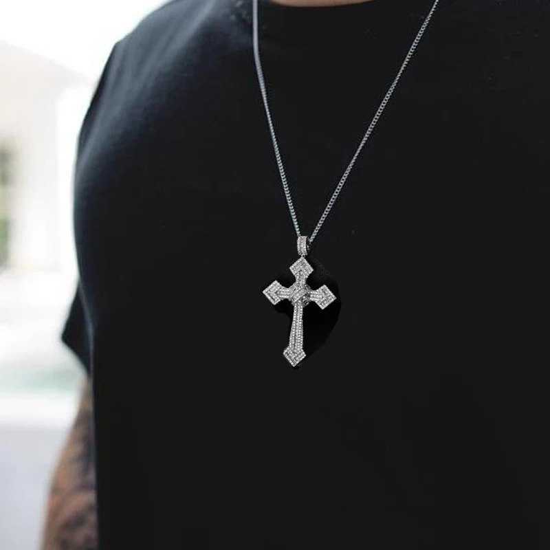 

Karopel Men Women Micro Pave AAA Zircon Cross Pendant Iced Out CZ Cross Pendants Necklace Stainless Steel Chain Hip Hop Jewelry