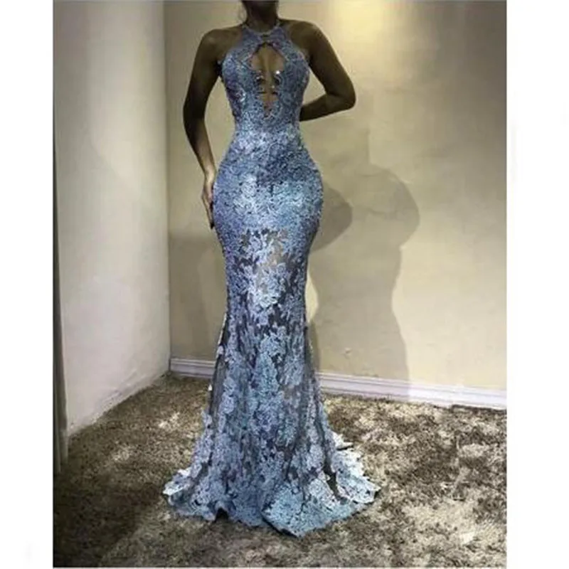 Женское вечернее платье русалка Элегантное Длинное небесно голубого цвета с