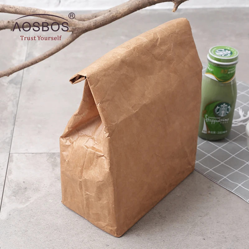 Aosbos новые Kraftpaper сумки для обеда женщин мужчин детей водонепроницаемые