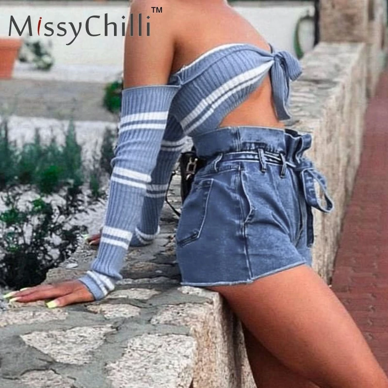 Женские джинсовые шорты MissyChilli повседневные с карманами и высокой талией летние