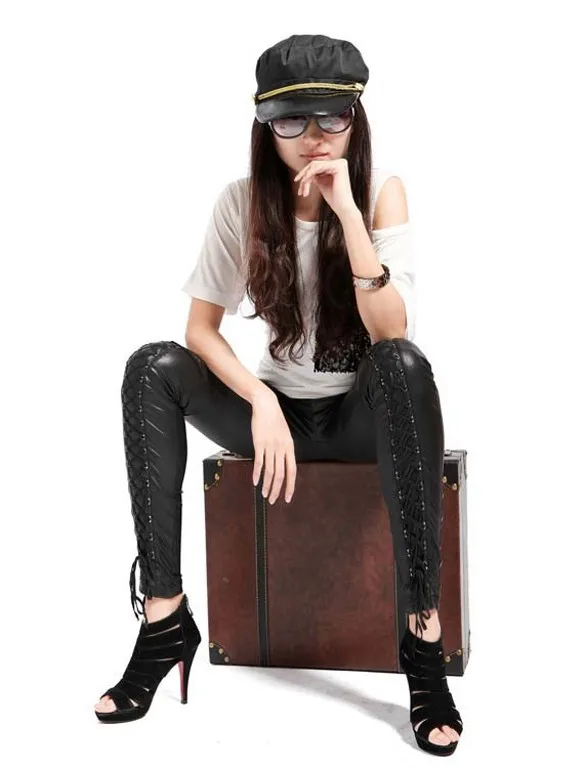 2016 Черный Панк Готический Женская Мода Поножи Сексуальная Синтетическая Кожа