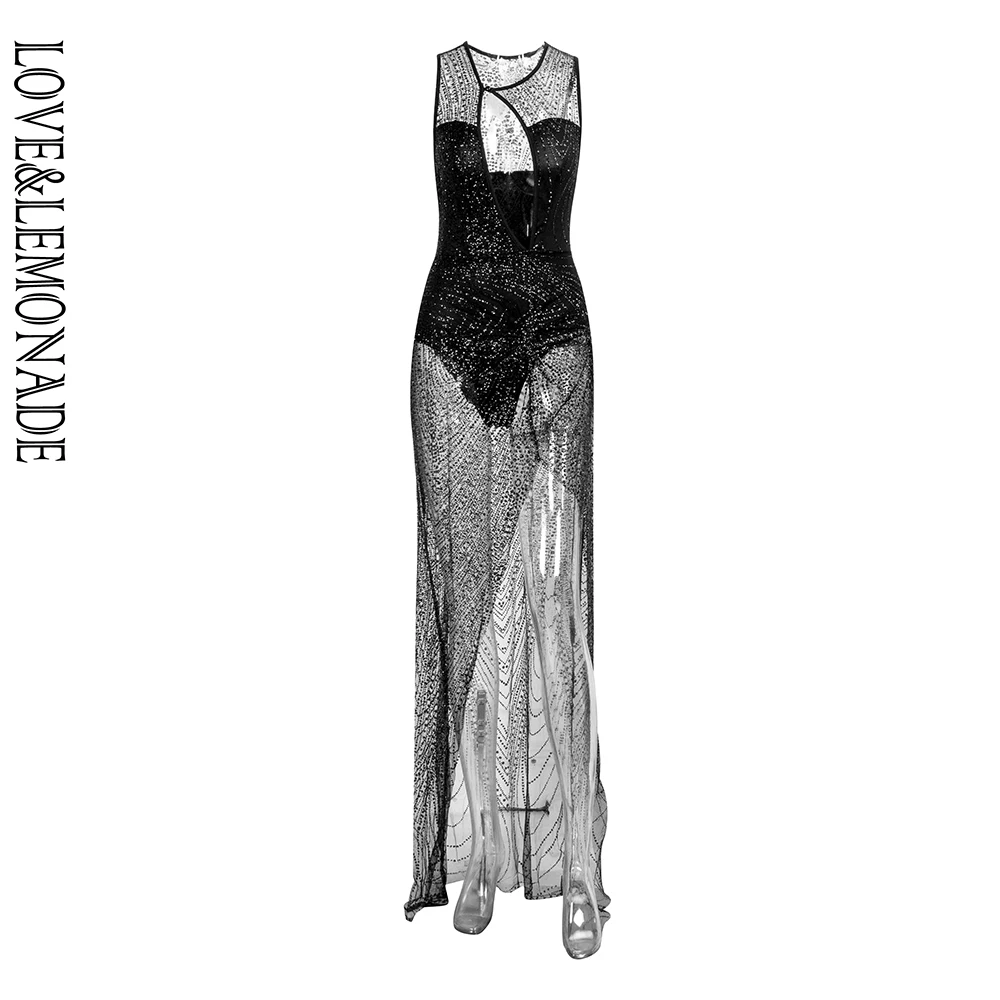 Женское платье макси LOVE &amp LEMONADE черное с разрезом модель LM90062 Black | Женская одежда